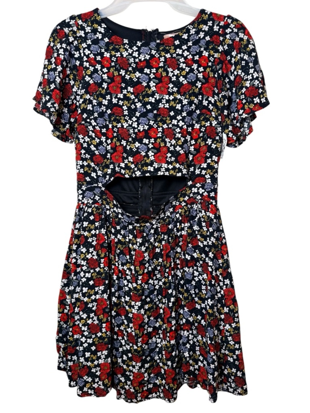 Willow & Root Small Floral Cutout Mini Dress with Red Accents